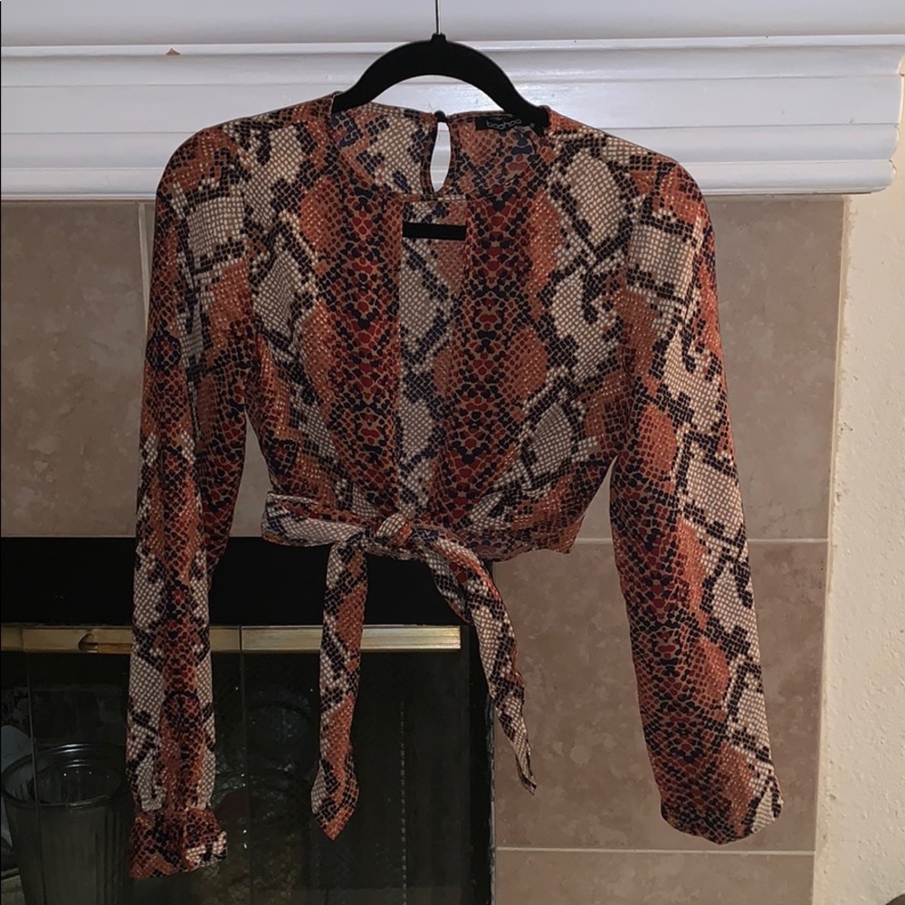Snake print tie up blouse
